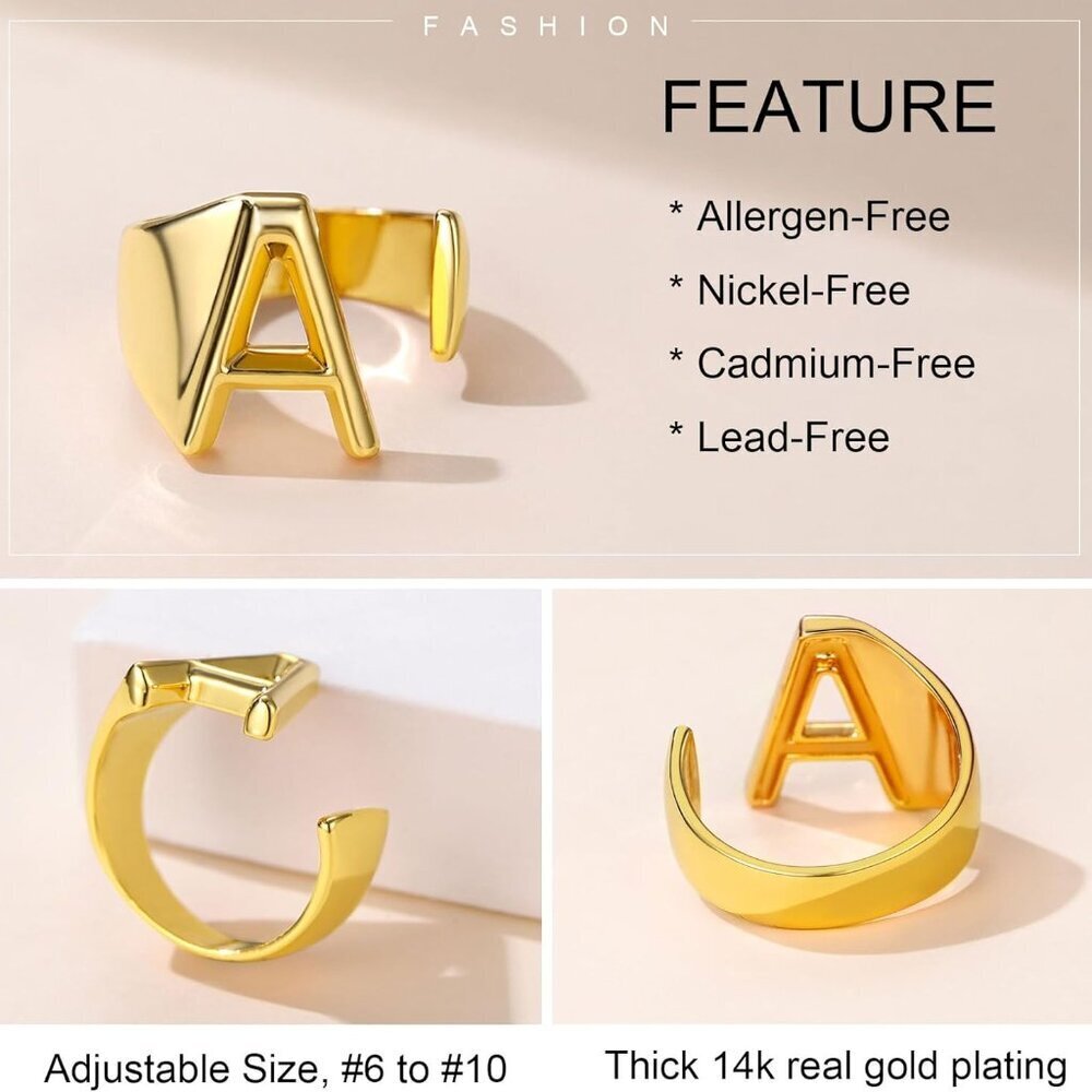 Adjustable Gold Initial Ring Statement Jewelry Wo… - image 4